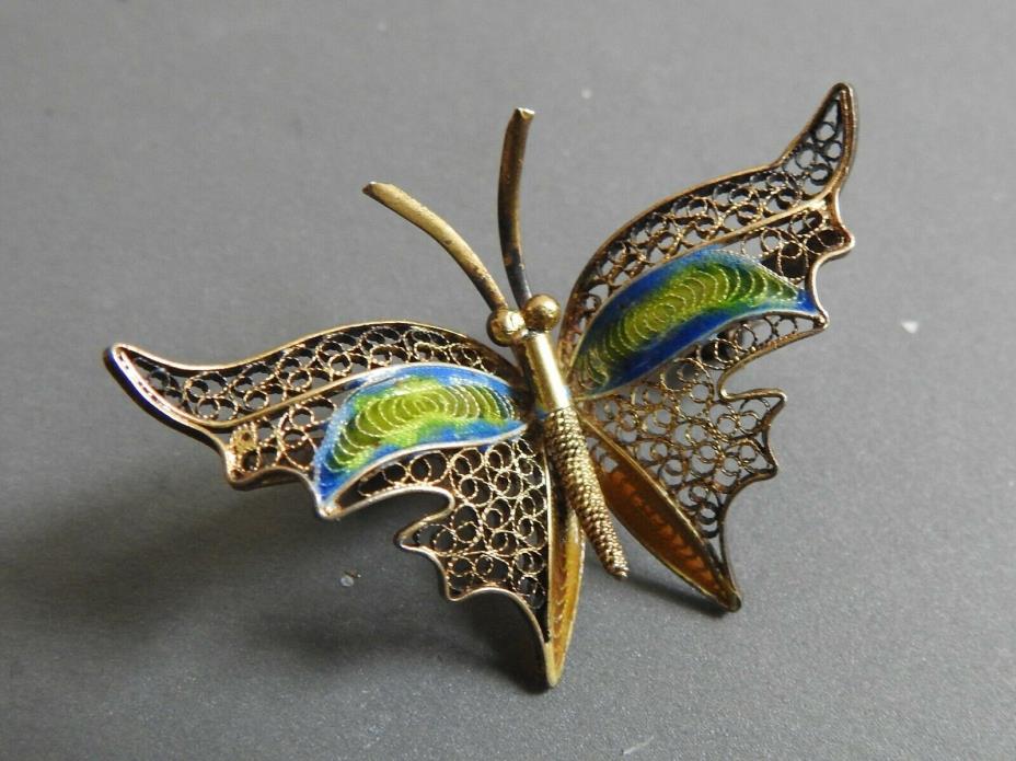 vintage CHINESE EXPORT GILT SILVER BUTTERFLY  PIN