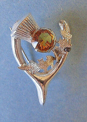Thistle & Citrine SS Vintage Celtic Horseshoe  Brooch WBS Silver Pin