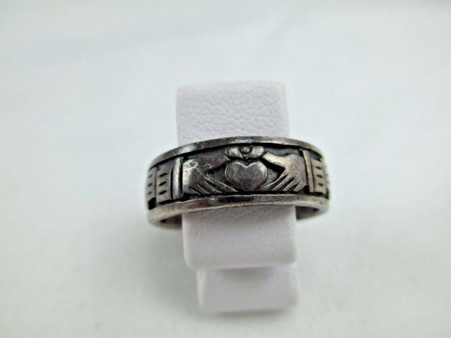 VINTAGE STERLING CLADDAGH PETER STONE PSCL CELTIC IRISH HANDS HEART RING 460B