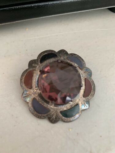 WONDERFUL Antique Vintage SCOTTISH STERLING, AGATE AND AMETHYST PIN
