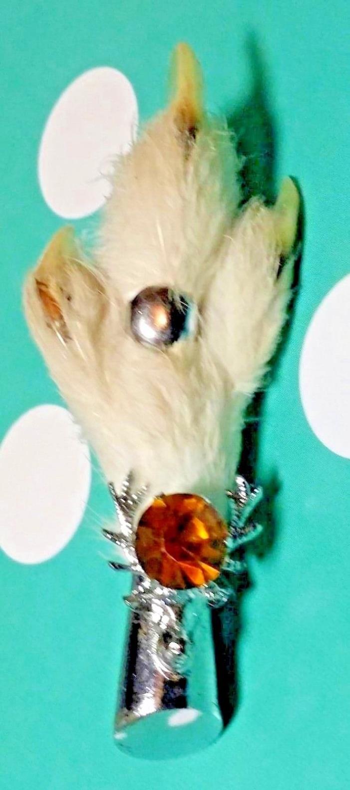 VTG SCOTTISH CELTIC LUCKY GROUSE FOOT BROOCH KILT PIN CITRINE THISTLE RINGED QW