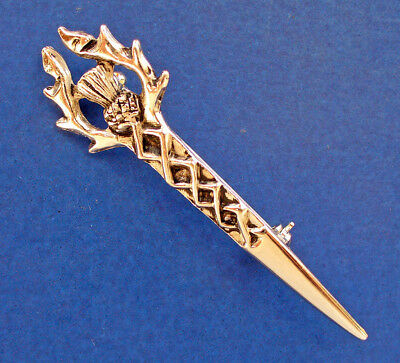 PIN Vintage Celtic CLOAK KILT Thistle SWORD Scottish Silver SCOTLAND Brooch