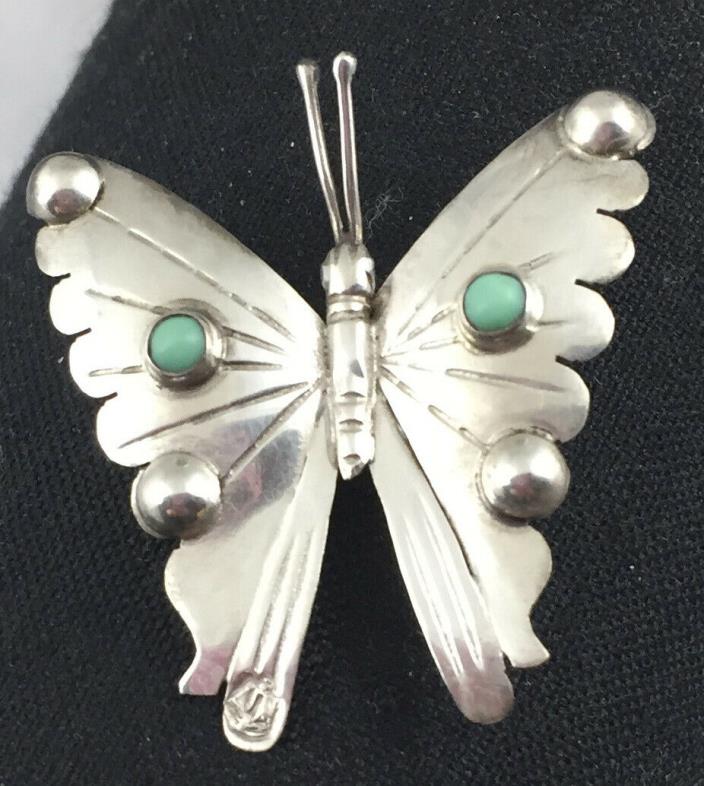 Vintage Sterling Silver Butterfly Pin Brooch  Signed Mexico 925 Turquoise accent