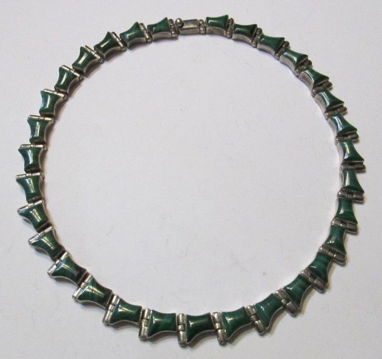 Vintage TAXCO Mexico 950S Silver Malachite Choker Necklace 16
