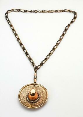 Vintage Copper Mexican Sombrero Hat Pendant Necklace Chain Mexico 18