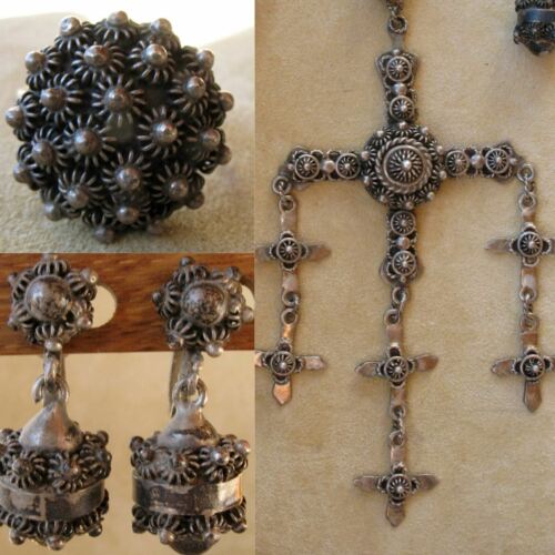 Rafael Dominguez vintage MEXICAN 925 SILVER cross NECKLACE EARRINGS RING set