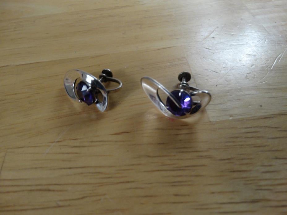 enrique ledesma purple alamite sterling silver earrings, 925, mexico, screw back