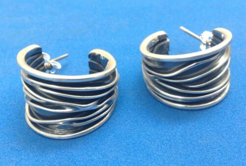 Taxco 925 Sterling Silver Earrings Organic Inspired Layered Modernistic Classic