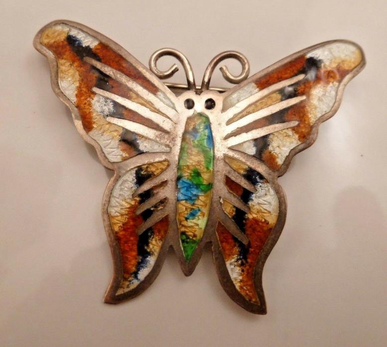 Vintage JF Eagle 3, Jose Flores Sterling Silver Enamel Butterfly Pin Brooch