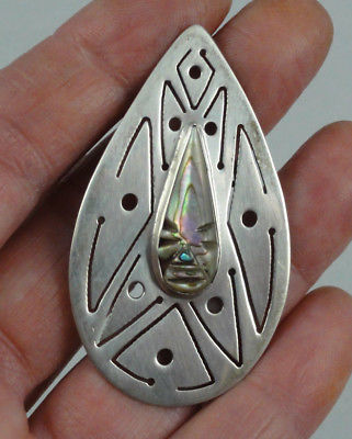 Vintage Signed Danny`s Sterling Silver Abalone Carved Mask Face Pin Brooch Mexic