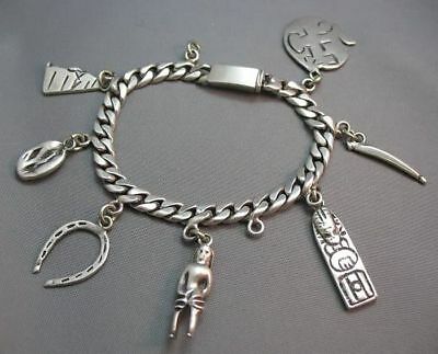 Signed Rosi Sterling Silver 925 Charm Bracelet Mexico Circa 1950's Heavy! 44.2Gr