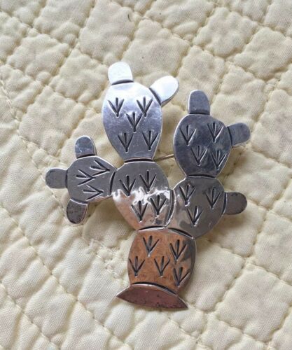 CACTUS Sterling Silver MEXICO  Brooch Pin Pendant Vintage SIGNED