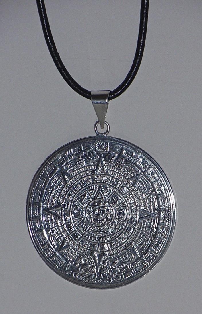 Large Pre-1970 Mexican Sterling Silver 925 Aztec Calendar Pendant by Plat Mex SA