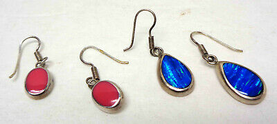 .925 Iridescent Blue Stone Mexico & Pink Stone Sterling Silver Earrings!