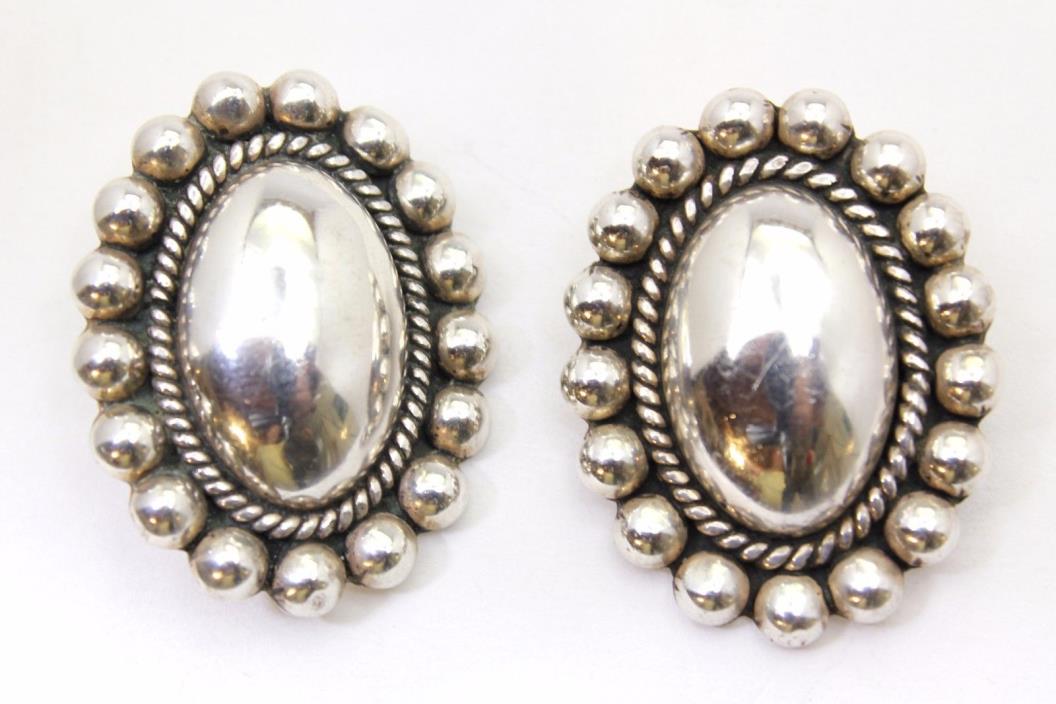 VINTAGE  TAXCO MEXICO .925 STERLING SILVER CLIP-ON EARRINGS 24.6g SIGNED TP-99