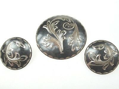 VINTAGE ESTATE STERLING SILVER CLIP ON EARRING BROOCH PIN/PEDANT SET MEXICO 925