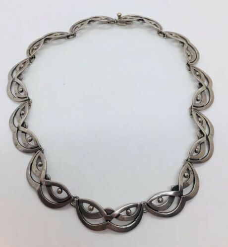 Jose Luis Flores JLF Taxco Mexican Sterling Silver Mask Design Link Necklace