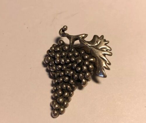 Vintage Sterling 1 1/2 Inch Grape Pin Signed