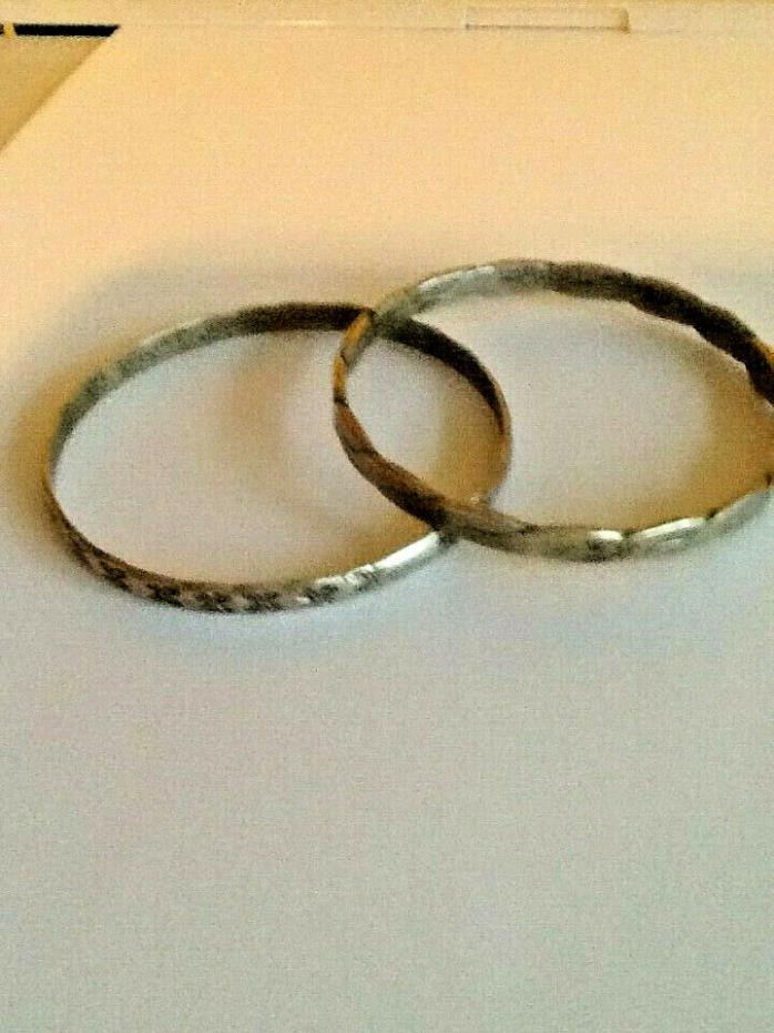 2 Sterling Silver Bangles Mexico, .925 & other marking