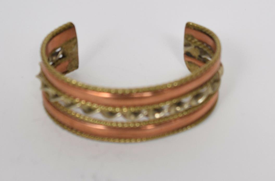 Mexico Copper Brass Silver Cuff Bracelet Twisted Rope Vintage