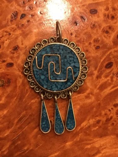 Vintage 925 Silver Mexico Turquoise Alpaca Sun Pendant