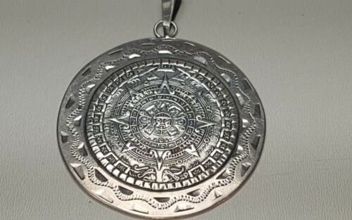 Silver mayan calendar mexico EMV 83 pendant