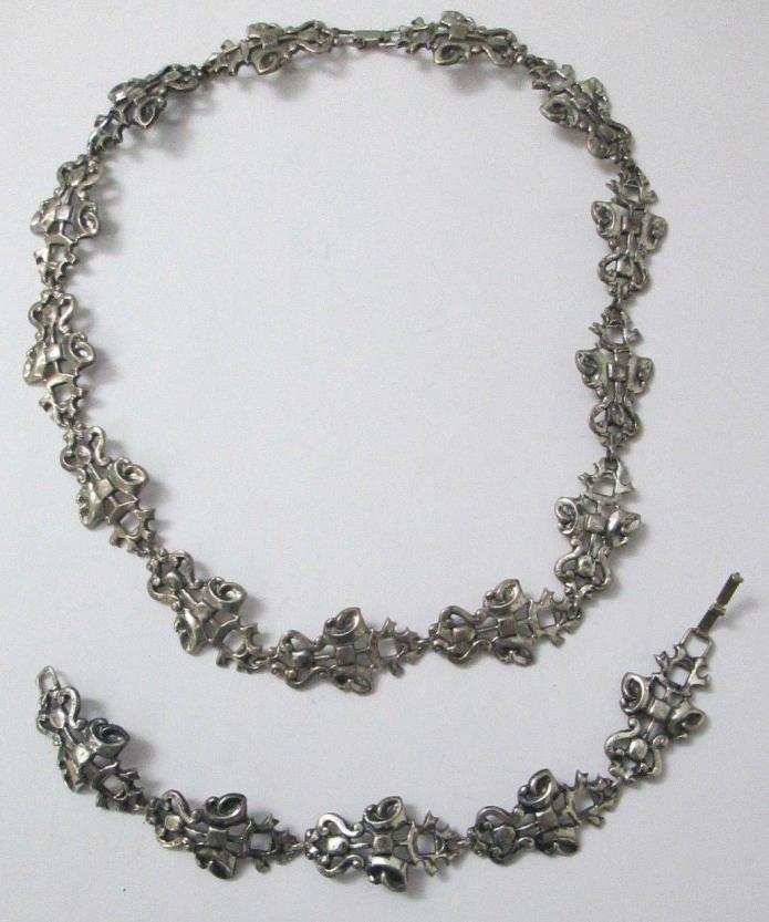 Vintage Marcel Boucher Parisina Sterling Silver Necklace & Bracelet Set