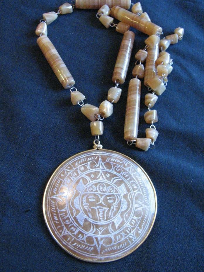 Vintage Tribal stone necklace hand carved 24 inches