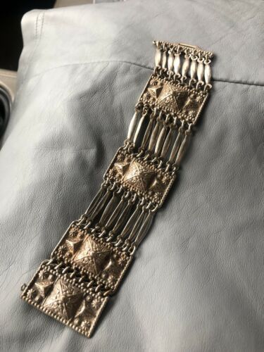 Vintage Mexican Sterling Silver Sz 7 Panel Link Bracelet 73.7 Grams