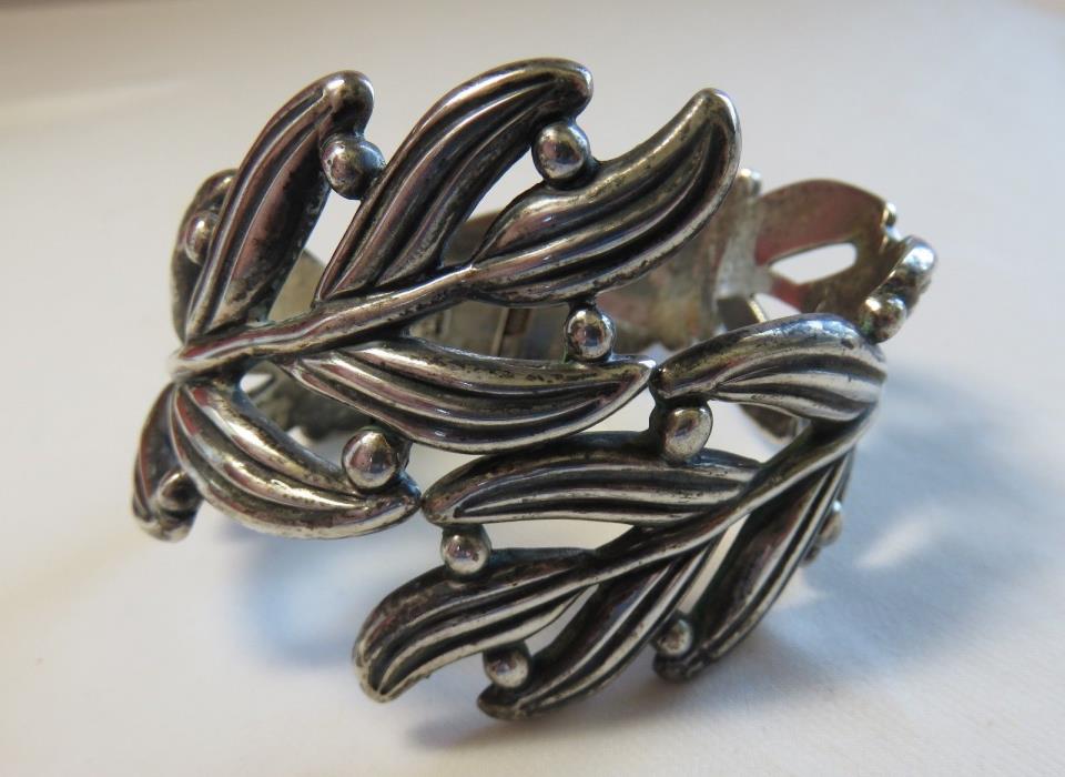 Vintage Taxco Mexico Hilario Lopez Sterling Silver Clamper Bracelet