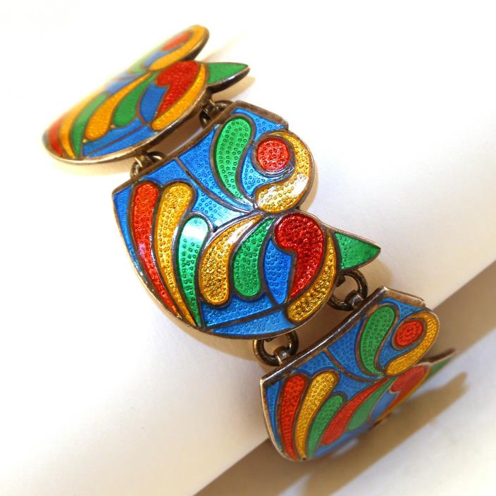 Margot de Taxco Mexico Bold Sterling Multi-Color Enamel Bracelet