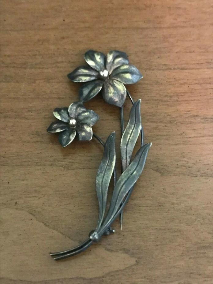Vintage Sterling Silver Floral Pin