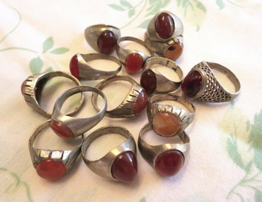 Old Persian Jewelry, Silver Rings, Lot of 14, Various Sizes