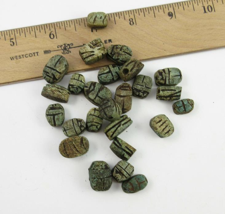 an assortment of 25 Vintage Egyptian Carved Stone Scarab Beetle BEADS
