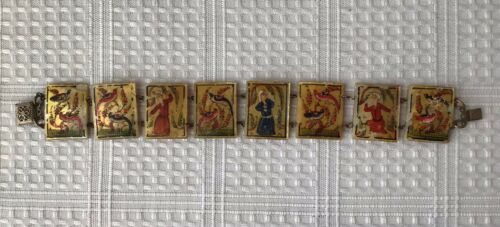E, Antique Persian Mother Of Pearl Hand Painted Bracelet