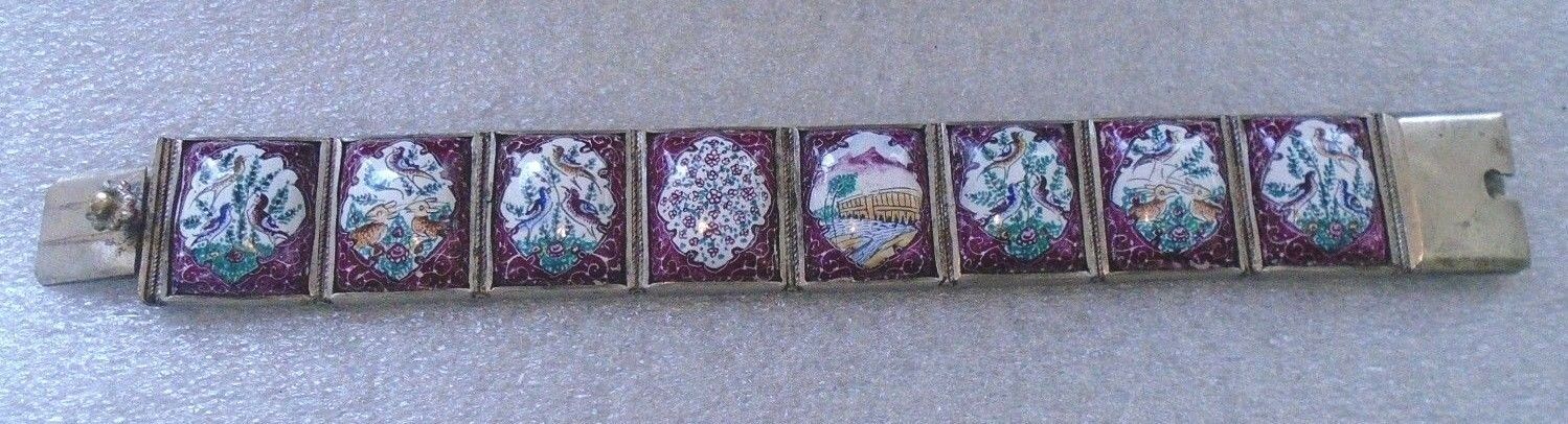 fine antique Middle Eastern sterling silver hand painted enamel  bracelet