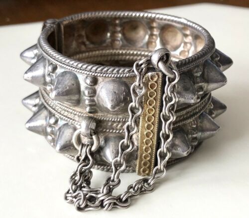 Vintage Bedouin Omani Yemen Silver Tribal Spike Hinged Bracelet