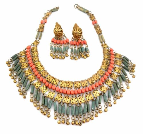 BIG Vintage 1940s 50s Handmade Native Tribal Middle Eastern NECKLACE & EARRINGS