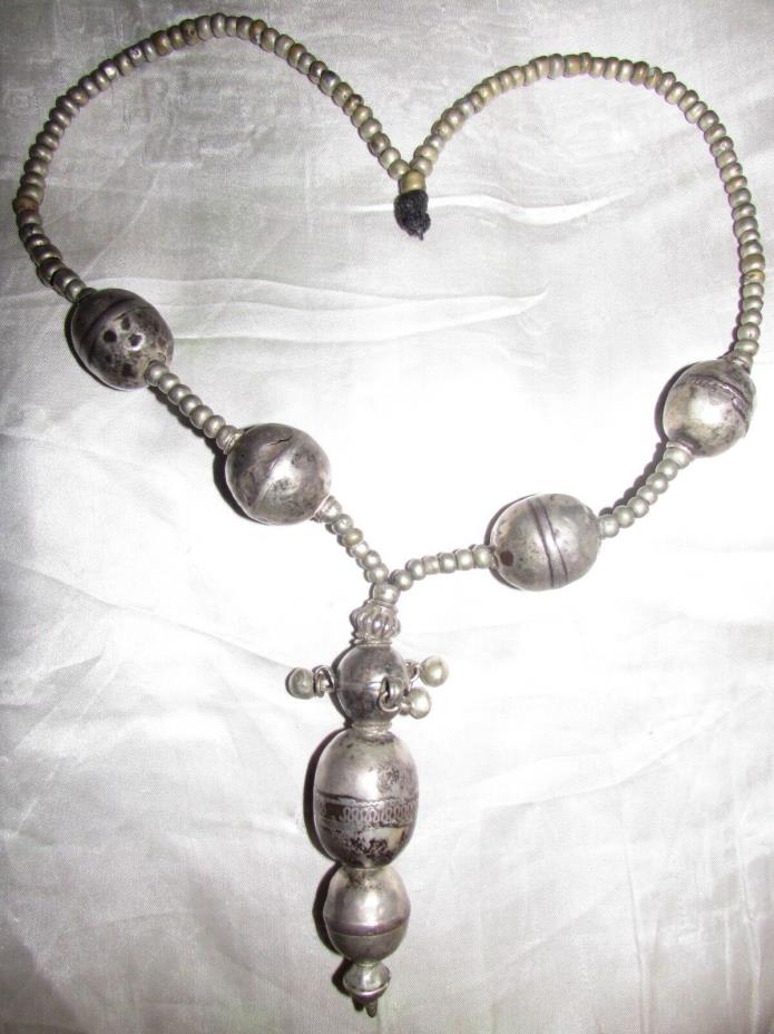 Massive Antique Turkmen Silver Bead Necklace Turkomen Afghanistan Amazing Beads