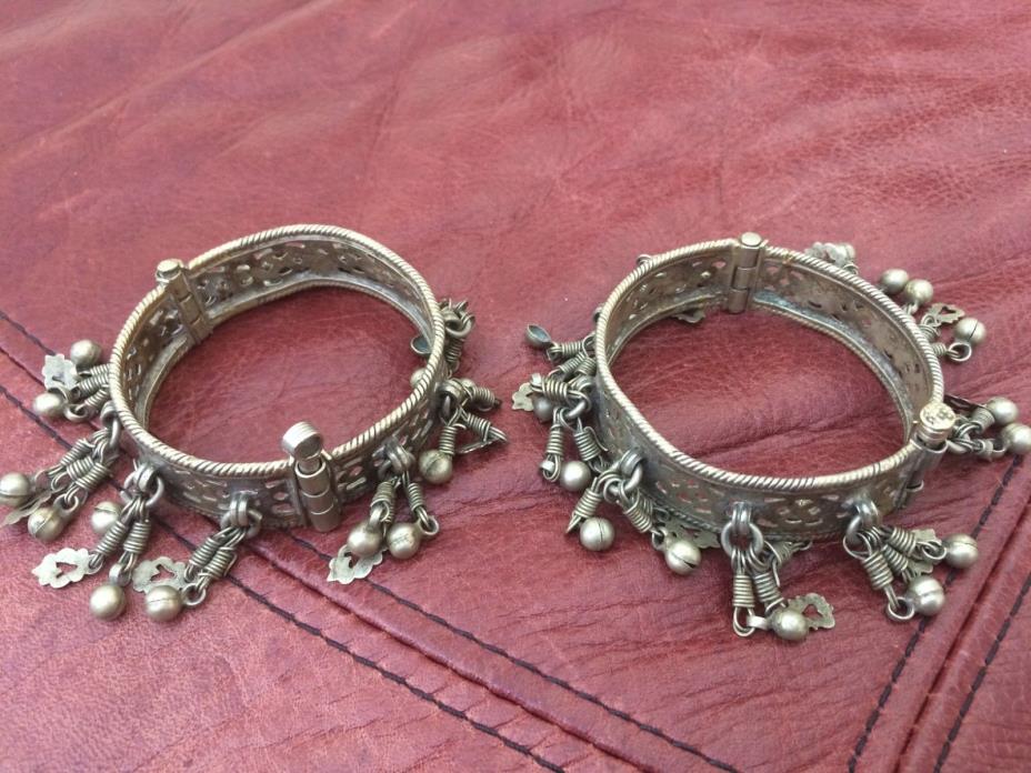 Vintage Silver Alloy Yemeni Middle Eastern Bangle Bracelets Belly Dance