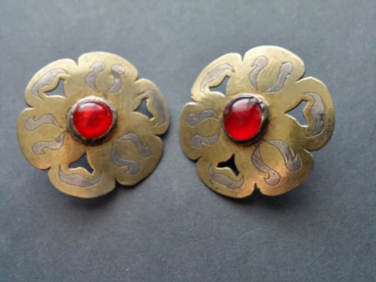 Old Turkoman Jewelry Small Decorations - Set of Two Gilded Silver Buttons