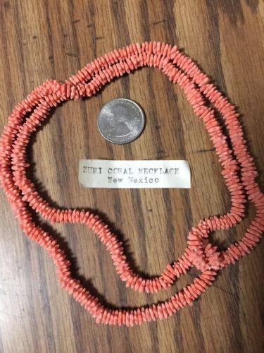 Vintage Zuni Indian Made Coral Necklace 30”