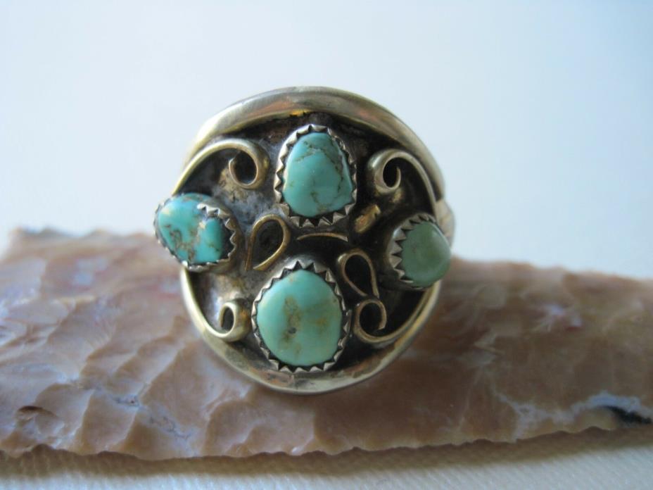 Vintage Navajo Lee Thompson Turquoise & Silver Gentleman's Ring ~ 13.75