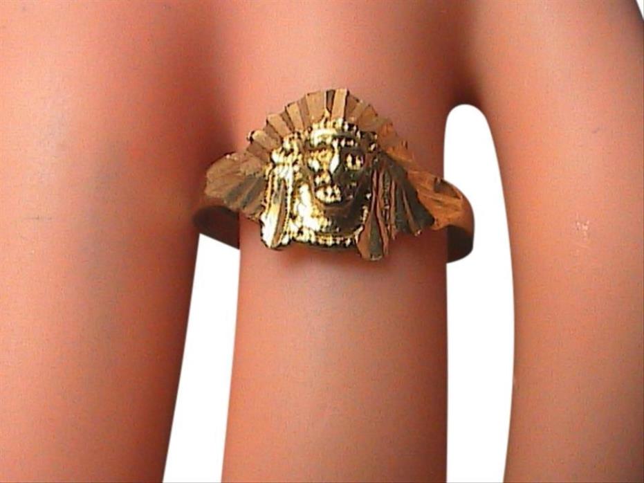 14k Yellow Gold Diamond-cut Indian Head Ring Size: 7