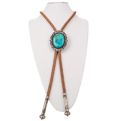 INCREDIBLE NAVAJO BOLO TIE Necklace Turquoise LEON MARTINEZ Sterling Silver A++