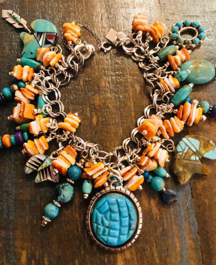 Native American charms and pendants pulled together to create Charm Bracelet