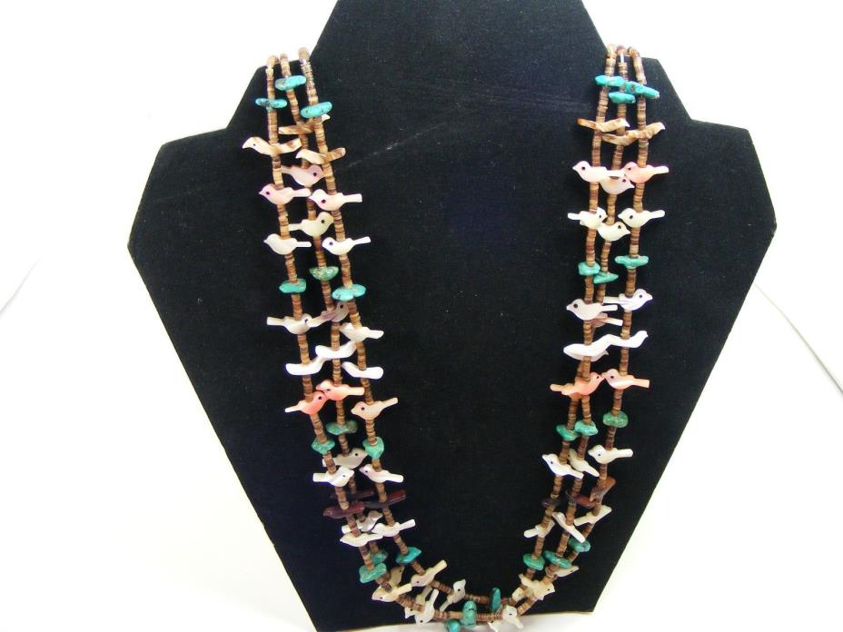 Old Vintage Museum Navajo Turquoise Fetish Heishi STERLING SILVER NECKLACE 26