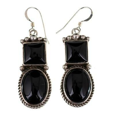 Navajo Earrings Sterling Silver BLACK ONYX Velvet Dangles