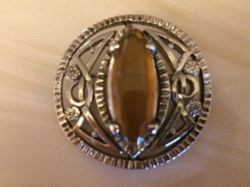 Vintage Celtic Knot Faux Large Citrine Crystal Plaid Or Scarf Brooch