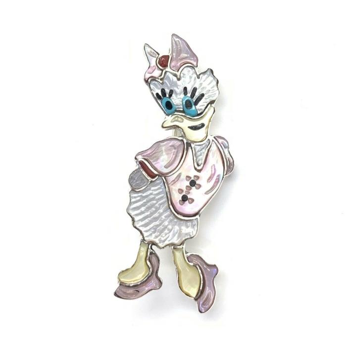 Zuni Handmade Sterling Silver Inlay Daisy Duck Pendant / Pin - Andrea Shirley